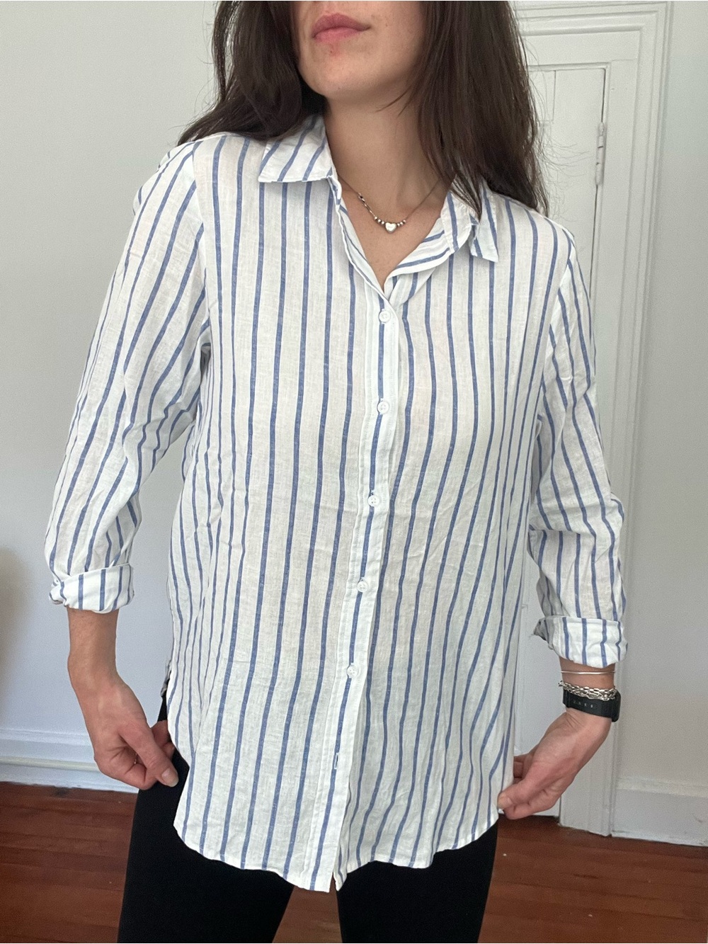 Linen & Cotton Blend Button Down Striped Shirt